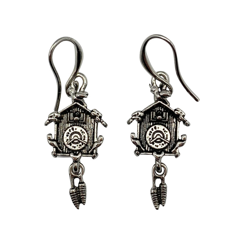 European Cuckoo Clock Silver Plated Earrings Gift Idea